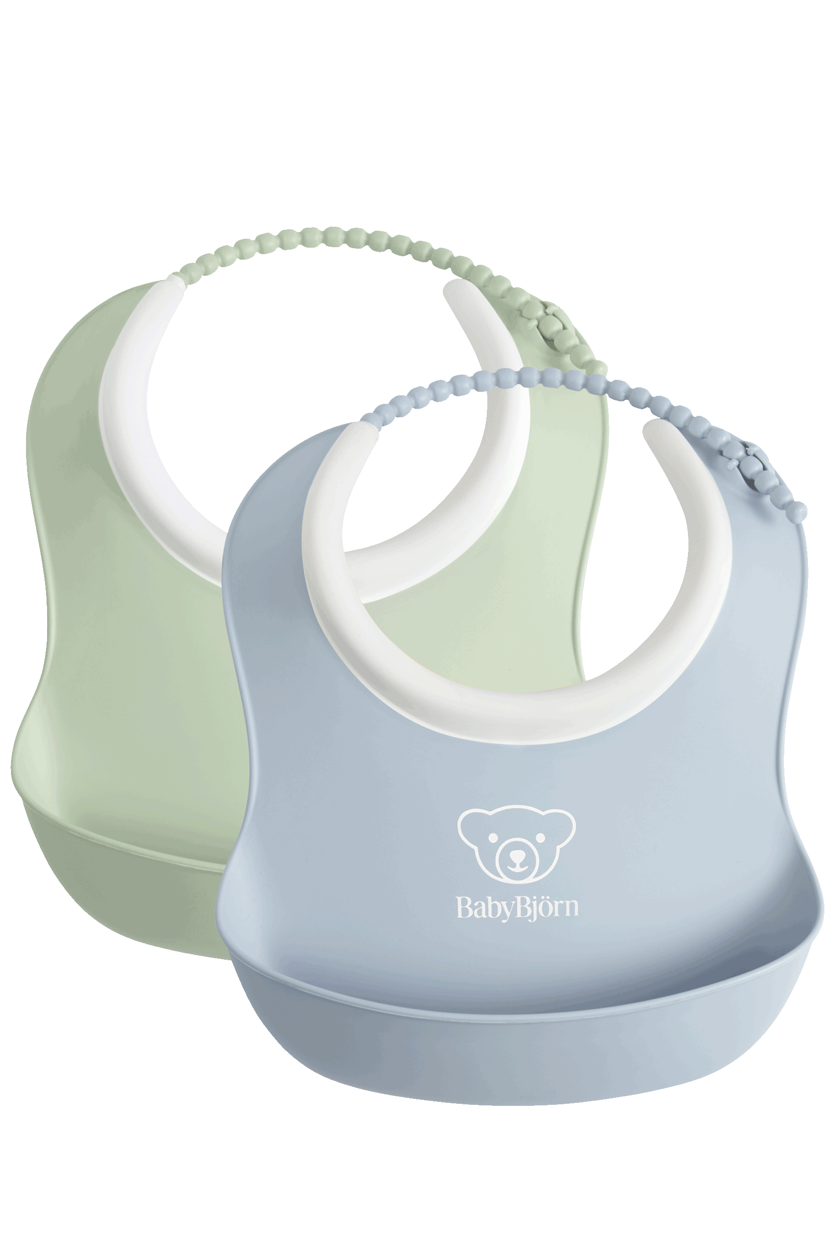 Small baby bib in 2-pack powder green and powder blue by BabyBjörn