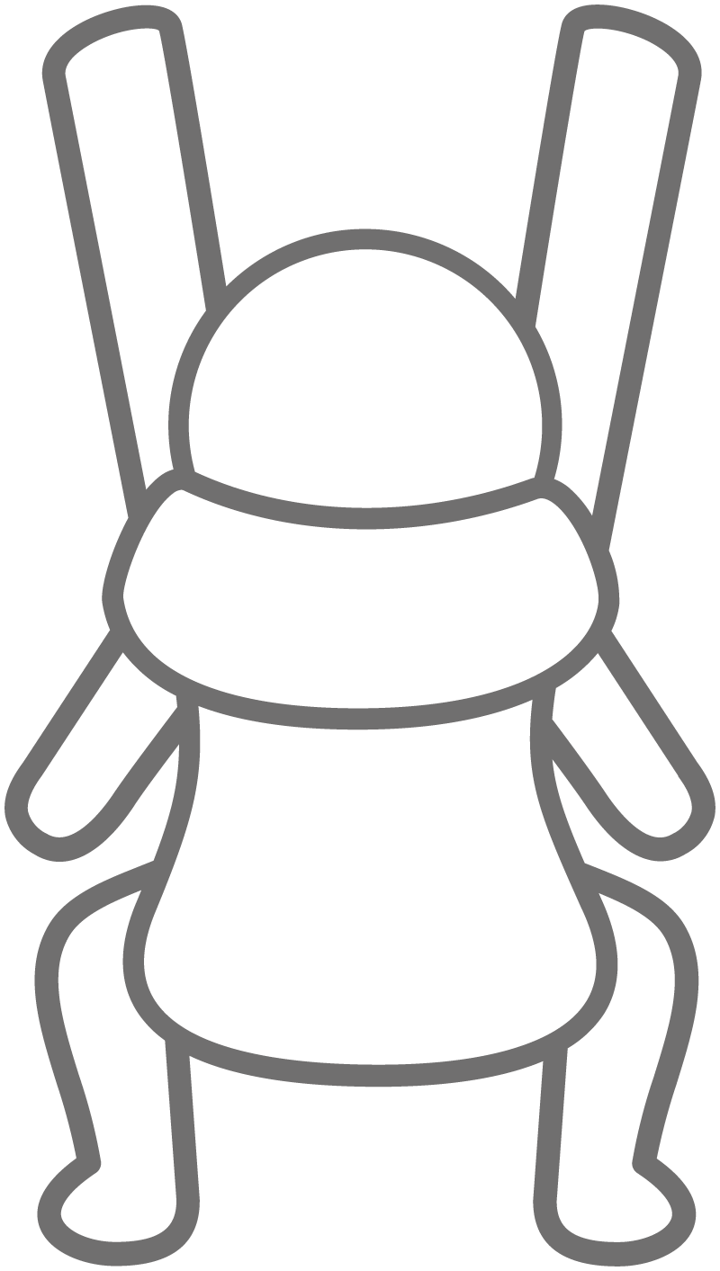 Outline of a stylized, abstract humanoid figure with a round head, large scarf, and elongated arms and legs.